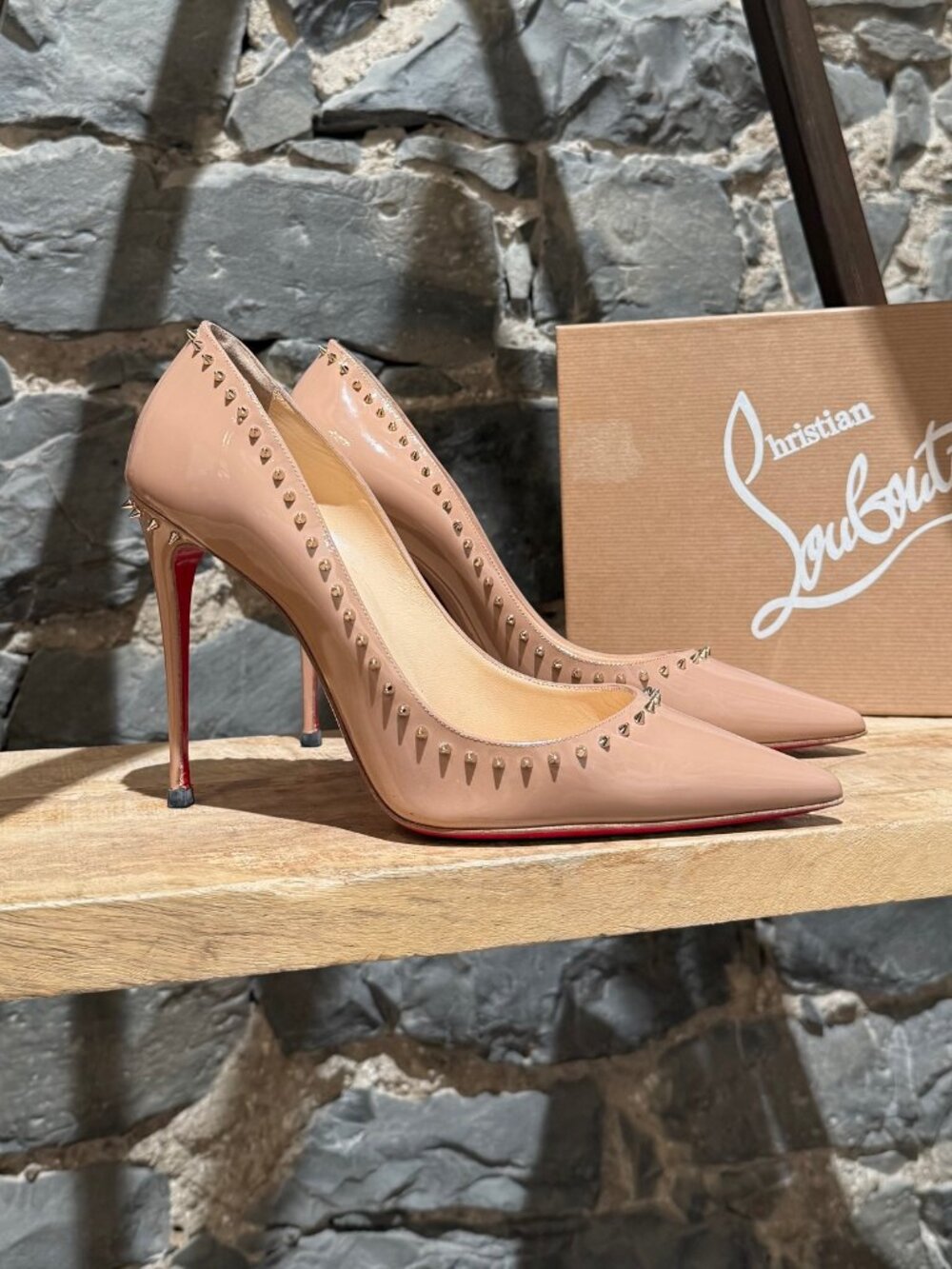 Christian Louboutin Nude Patent Anjalina Spike Pumps